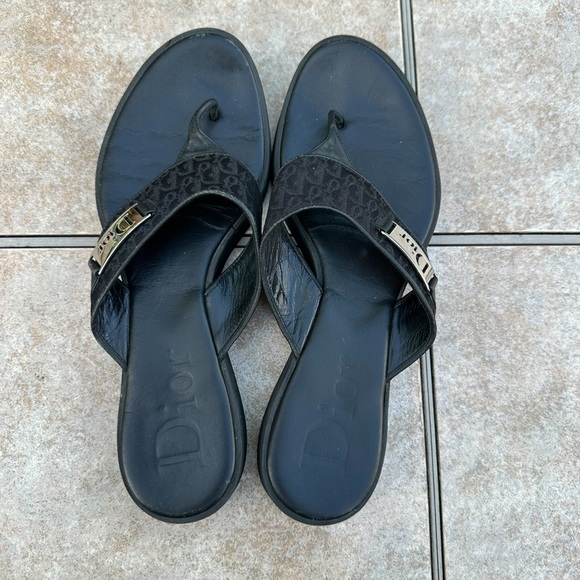 Christian Dior Diorissmo Black Logo Platform Flip Flops Sandals - Picture 7 of 13